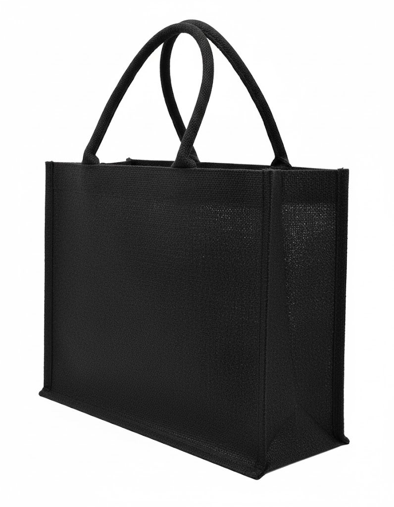 12 PIECES - Black Jute Tote Bag with/without Wooden Button, Reusable Shopping Bag with Double Handles (Without Button) 41 X 33 X 15 - Image 2