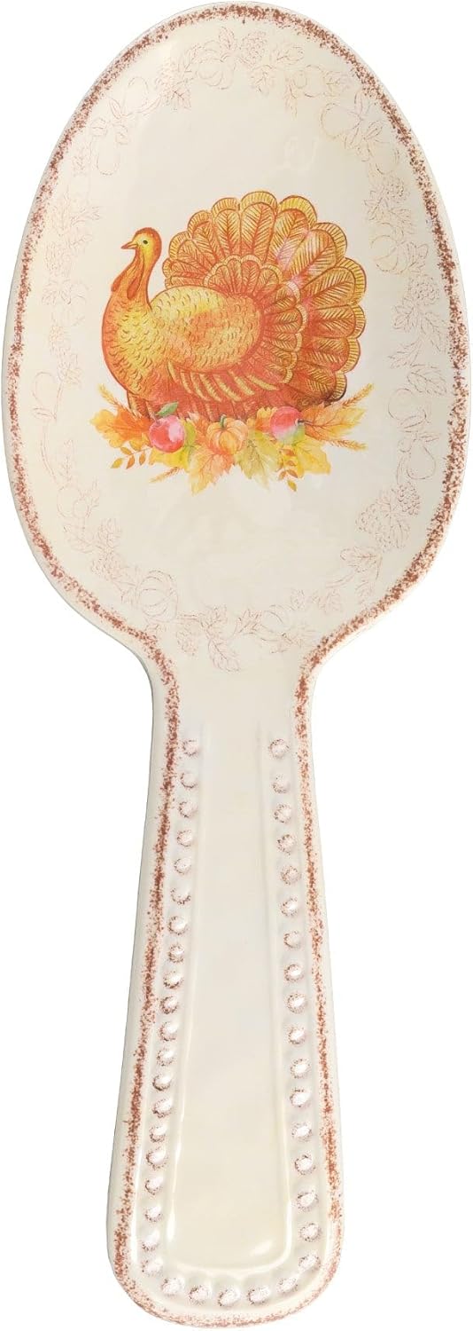 UP UPware Glitter Turkey Melamine Salad Servers Serving Utensil Set Includes Serving Fork and Spoon for Tossing Salad Pasta Thanksgiving Decorations Orange 1075 Inch Set of 2  - Image 4