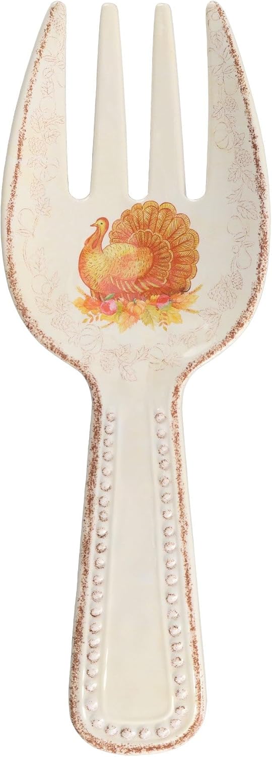 UP UPware Glitter Turkey Melamine Salad Servers Serving Utensil Set Includes Serving Fork and Spoon for Tossing Salad Pasta Thanksgiving Decorations Orange 1075 Inch Set of 2  - Image 5