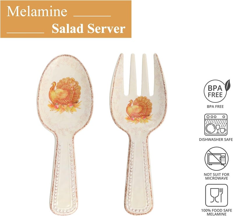 UP UPware Glitter Turkey Melamine Salad Servers Serving Utensil Set Includes Serving Fork and Spoon for Tossing Salad Pasta Thanksgiving Decorations Orange 1075 Inch Set of 2  - Image 2