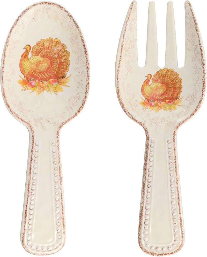 UP UPware Glitter Turkey Melamine Salad Servers Serving Utensil Set Includes Serving Fork and Spoon for Tossing Salad Pasta Thanksgiving Decorations Orange 1075 Inch Set of 2  - Image 1