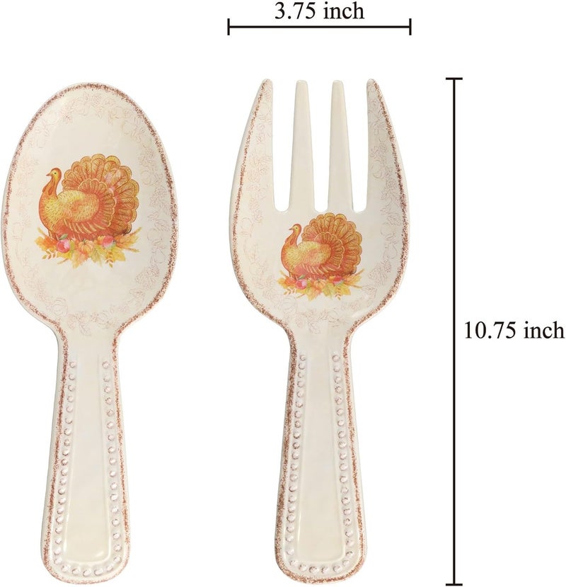 UP UPware Glitter Turkey Melamine Salad Servers Serving Utensil Set Includes Serving Fork and Spoon for Tossing Salad Pasta Thanksgiving Decorations Orange 1075 Inch Set of 2  - Image 3