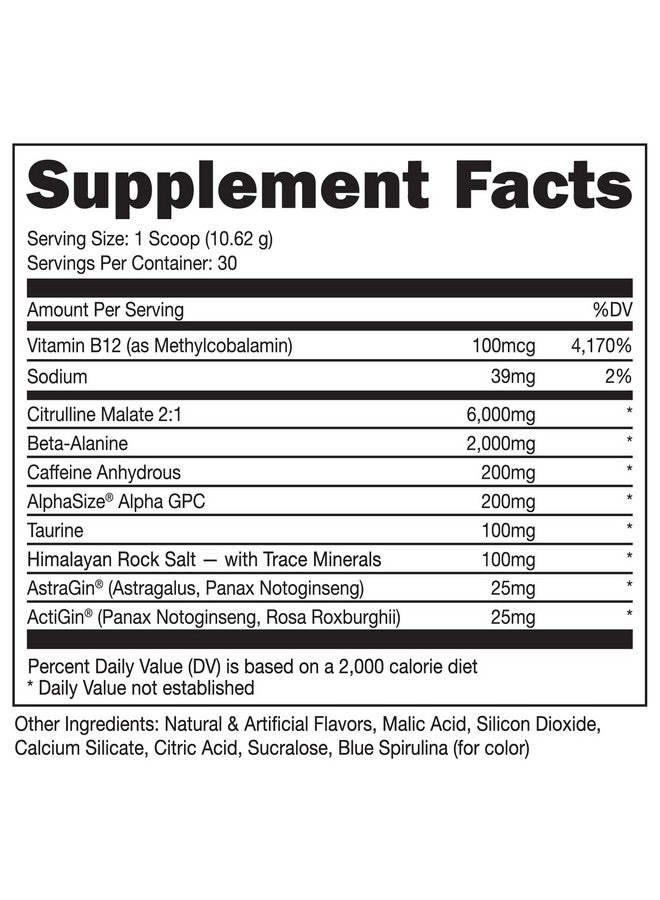Bucked Up Pre Workout 6 Grams Citrulline, 2 Grams Beta Alanine, and 3 Other Registered trademarked Ingredients (Blue Raz) - Image 1