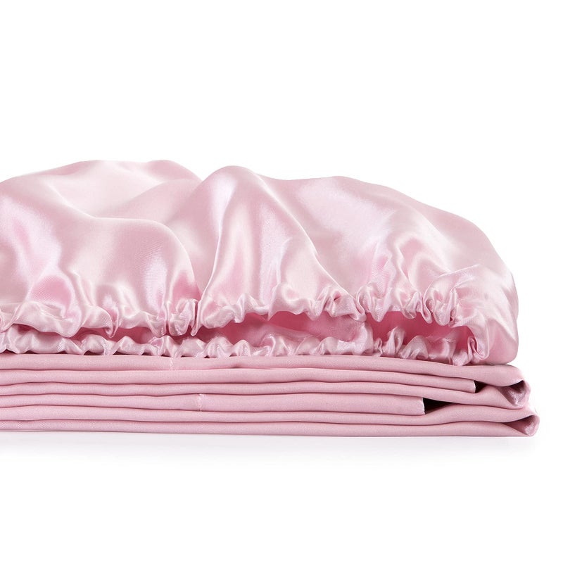 Luxbedding Satin Fitted Sheet  King Fitted Sheet Only  1 - Piece Ultra Soft Deep Pocket Single Silk Bottom Bed Sheet King - Pink  - Image 5