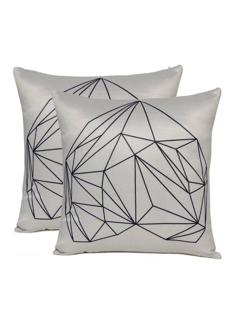 Oussum Geometric Decorative White Cushion Cover Pack of 2 For Bed Room Office Home Sofa Home Decoration (16 X 16 Inch) - Image 1