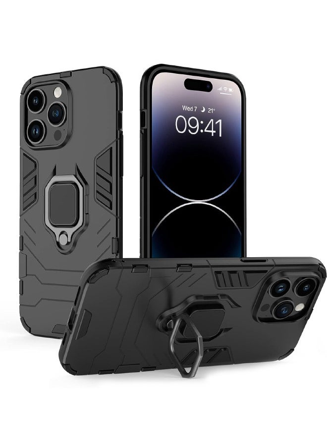 RUGGED SHIELD - iPhone 15 Pro Max Case, Built-in 360° Rotate Ring Kickstand, Drop Proof Shockproof Protection, Heavy Duty Shockproof Protective Case Cover for Apple iPhone 15 Pro Max, Black - Image 1