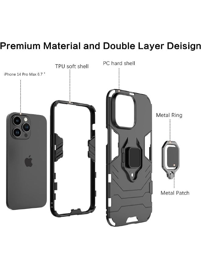 RUGGED SHIELD - iPhone 15 Pro Max Case, Built-in 360° Rotate Ring Kickstand, Drop Proof Shockproof Protection, Heavy Duty Shockproof Protective Case Cover for Apple iPhone 15 Pro Max, Black - Image 1
