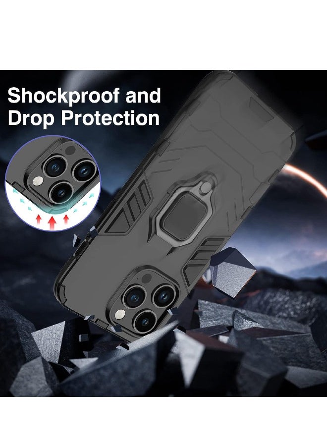 RUGGED SHIELD - iPhone 15 Pro Max Case, Built-in 360° Rotate Ring Kickstand, Drop Proof Shockproof Protection, Heavy Duty Shockproof Protective Case Cover for Apple iPhone 15 Pro Max, Black - Image 1