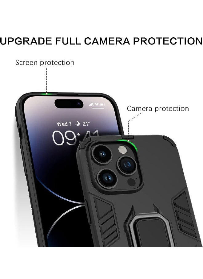RUGGED SHIELD - iPhone 15 Pro Max Case, Built-in 360° Rotate Ring Kickstand, Drop Proof Shockproof Protection, Heavy Duty Shockproof Protective Case Cover for Apple iPhone 15 Pro Max, Black - Image 1