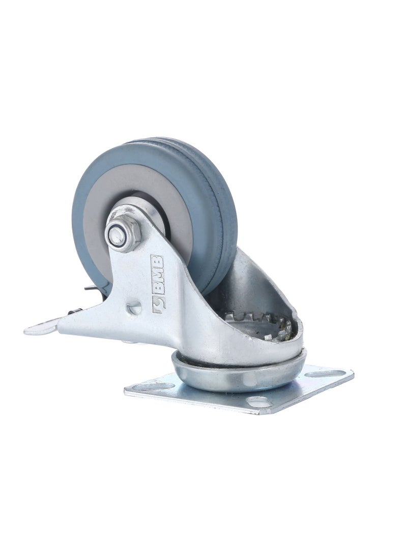 BMB tools 2-Piece 75mm Grey Rubber Caster - Swivel with Brake - Plate - Image 3