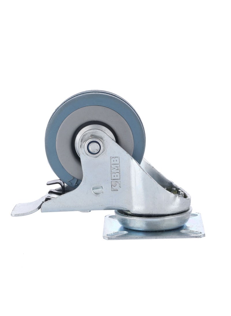 BMB tools 2-Piece 75mm Grey Rubber Caster - Swivel with Brake - Plate - Image 2