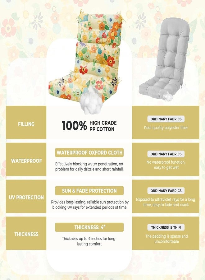 Uthem Rocking Chair Cushion, Waterproof Chairs Cushions for Adirondack Chairs Patio Chair High Back Thicked Cushions Outdoor and Indoor with Ties, Daisy 2# - Image 5