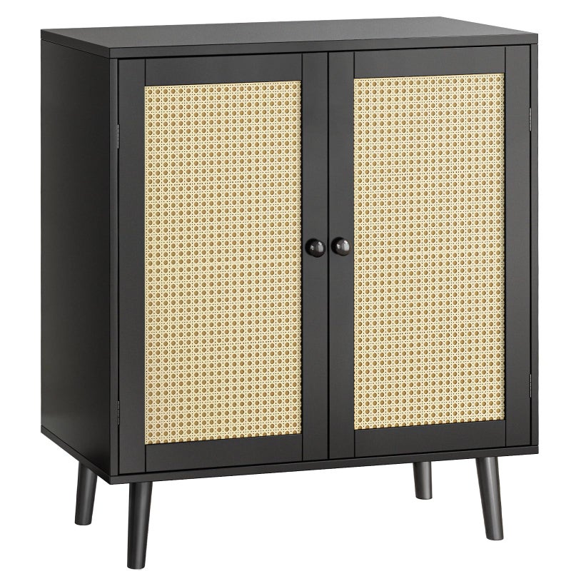Huuger Huuger Buffet Cabinet with Storage Storage Cabinet with Synthetic Rattan Decor Doors Solid Wood Feet for Hallway Entry Living Room Black 