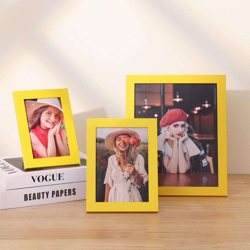 Vittanly 8x10 Picture Frame  Engineered Wood with Shatter Resistant Plexiglass  Display Pictures 5x7 with Mat or 8x10 without Mat  Photo Frame for Wall or Table Top Display  Yellow  1 Pack - Image 2