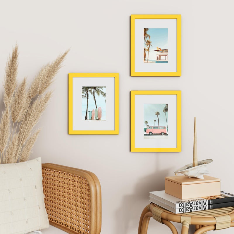 Vittanly 8x10 Picture Frame  Engineered Wood with Shatter Resistant Plexiglass  Display Pictures 5x7 with Mat or 8x10 without Mat  Photo Frame for Wall or Table Top Display  Yellow  1 Pack - Image 3