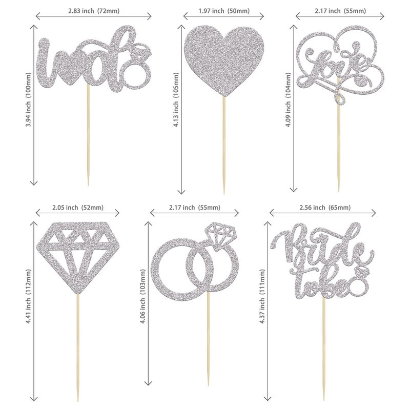 Ephlyn 24Pcs Bride To Be Cupcake Toppers Silver Glitter Love I Do Cake Decorations Heart Ring Diamond Cupcake Picks Wedding Engagement Bridal Shower Party Cake Decorations Supplies  - Image 2