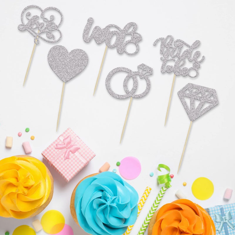 Ephlyn 24Pcs Bride To Be Cupcake Toppers Silver Glitter Love I Do Cake Decorations Heart Ring Diamond Cupcake Picks Wedding Engagement Bridal Shower Party Cake Decorations Supplies  - Image 3