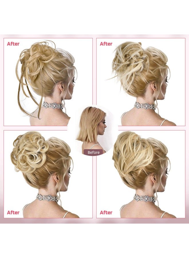 HOOJIH Messy Bun Hair Pieces 4 Pieces Messy Bun Straight Bun Hair Pieces For Women Wavy Tousled Updo Short Ponytail Hair Extensions Hair Scrunchies Large Bun With Elastic Band Silver Gray - Image 4