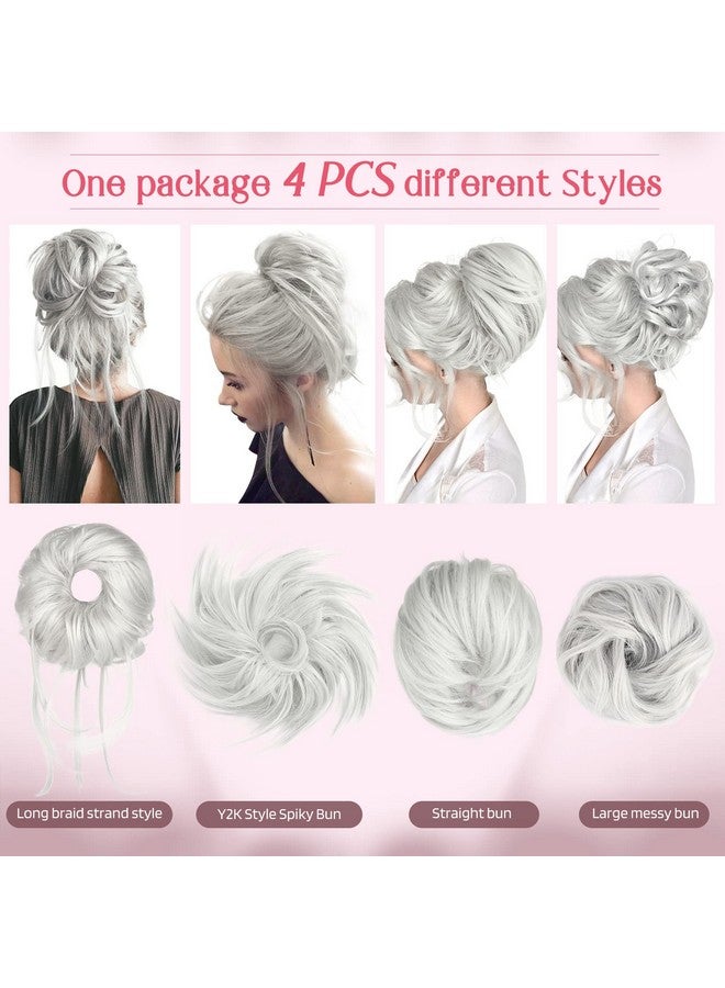 HOOJIH Messy Bun Hair Pieces 4 Pieces Messy Bun Straight Bun Hair Pieces For Women Wavy Tousled Updo Short Ponytail Hair Extensions Hair Scrunchies Large Bun With Elastic Band Silver Gray - Image 3