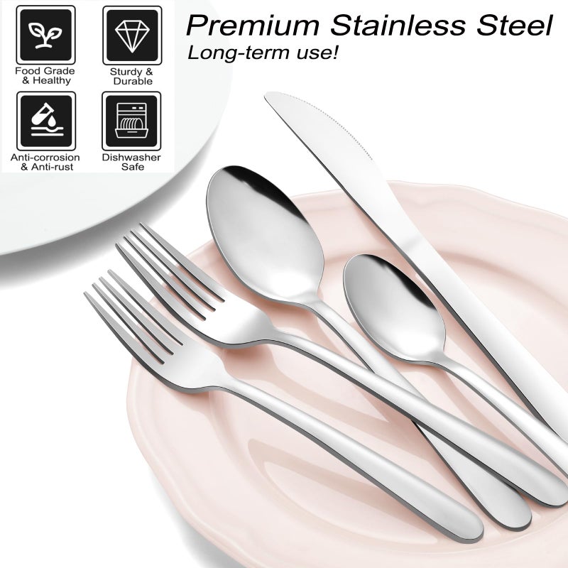 Pleafind 24-Piece Silverware Set - Stainless Steel Flatware with Steak Knives, Forks, Spoons, Knives - Dishwasher Safe for Home or Restaurant - Image 4