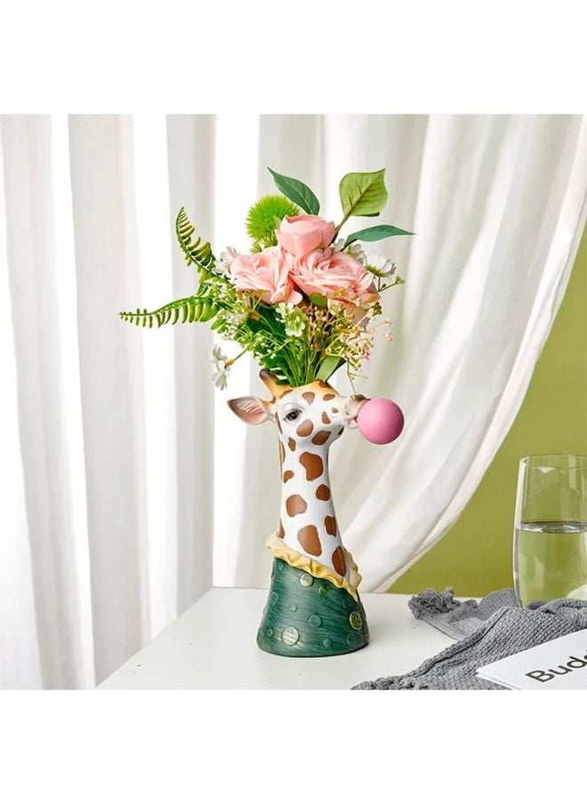 BLUE CORAL Giraffe Blowing Bubbles Creative Vase Decoration Art Vase Artificial Flower Vase Dried Home Living Room Table Art Statue  - Image 1