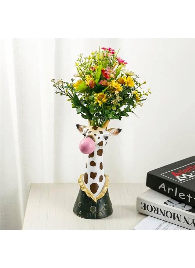 BLUE CORAL Giraffe Blowing Bubbles Creative Vase Decoration Art Vase Artificial Flower Vase Dried Home Living Room Table Art Statue  - Image 5