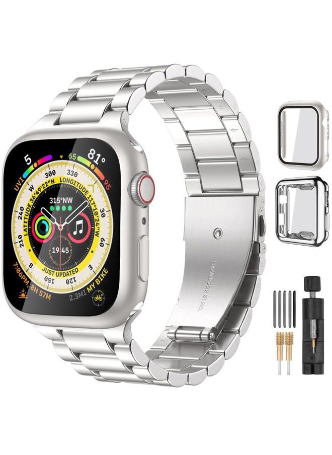 Lerobo - Compatible for Apple Watch Band 38mm 41mm 40mm 44mm 42mm 45mm,Stainless Steel Metal Bands for Apple with 2 Pack Protective Cases for iWatch Series 9 8 7 6 5 4 3-1 SE SE2 Ultra Ultra2 Men Women - Image 1