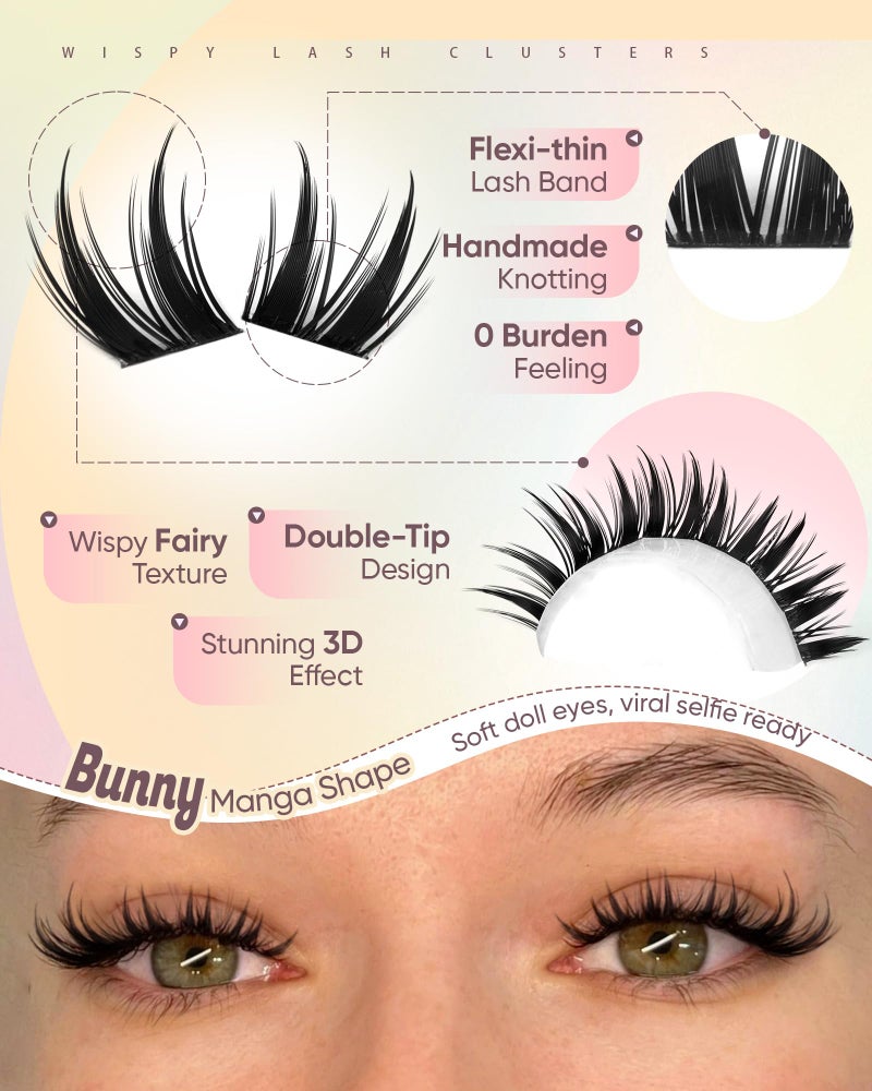 zenotti Manga Lash Clusters Anime Eyelash Clusters Wispy Cluster Eyelash Extensions Natural Bunny Fairy Individual Lashes Short 8-14MM CC-Curly Wet Look Lashes Extensions by zenotti - Image 5