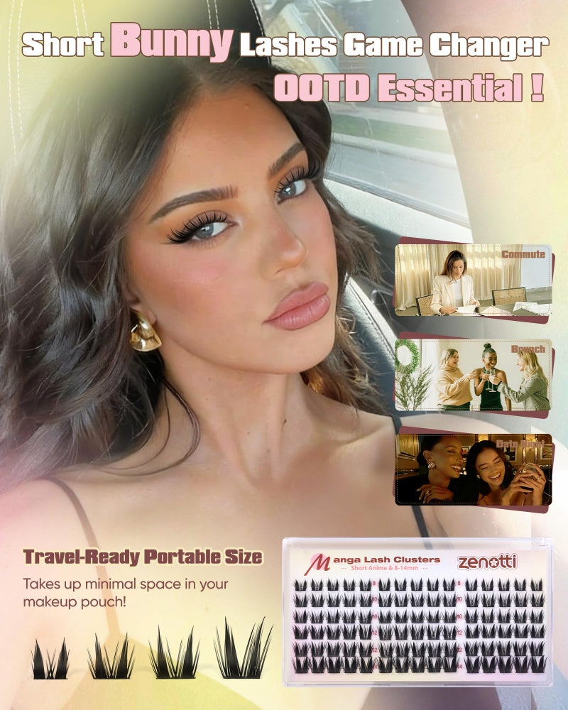 zenotti Manga Lash Clusters Anime Eyelash Clusters Wispy Cluster Eyelash Extensions Natural Bunny Fairy Individual Lashes Short 8-14MM CC-Curly Wet Look Lashes Extensions by zenotti - Image 2