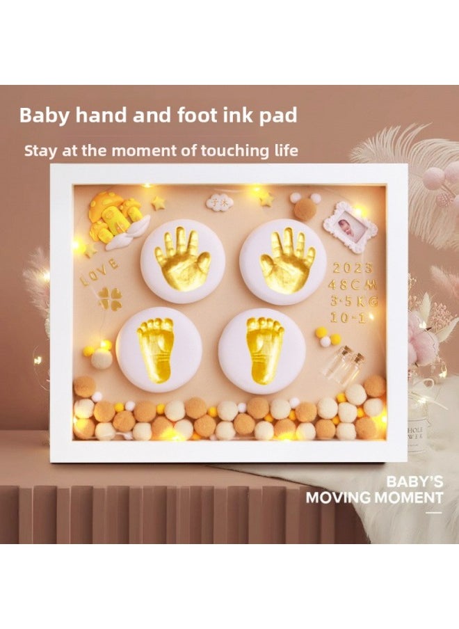 Generic - Baby Hand Foot Inkpad Fetal Hair Bottle Souvenir Photo Frame Full Moon Hand Foot Inkpad 100 Days Old Li Qin Xuan-Specification:Recommended Model 12inch Pink Model + Small Jewelry Warm Lamp C☆ - Image 1