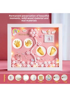 Baby Hand Foot Inkpad Fetal Hair Bottle Souvenir Photo Frame Full Moon Hand Foot Inkpad 100 Days Old Li Qin Xuan-Specification:Recommended Model 12inch Pink Model + Small Jewelry Warm Lamp C☆