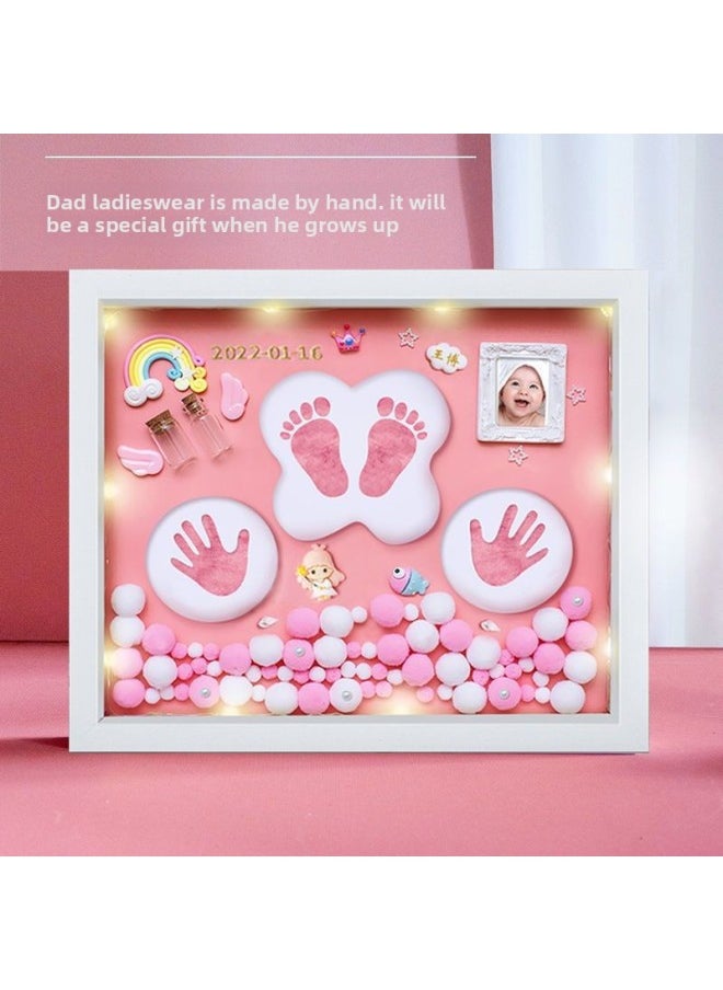 Generic - Baby Hand Foot Inkpad Fetal Hair Bottle Souvenir Photo Frame Full Moon Hand Foot Inkpad 100 Days Old Li Qin Xuan-Specification:Recommended Model 12inch Pink Model + Small Jewelry Warm Lamp C☆ - Image 1