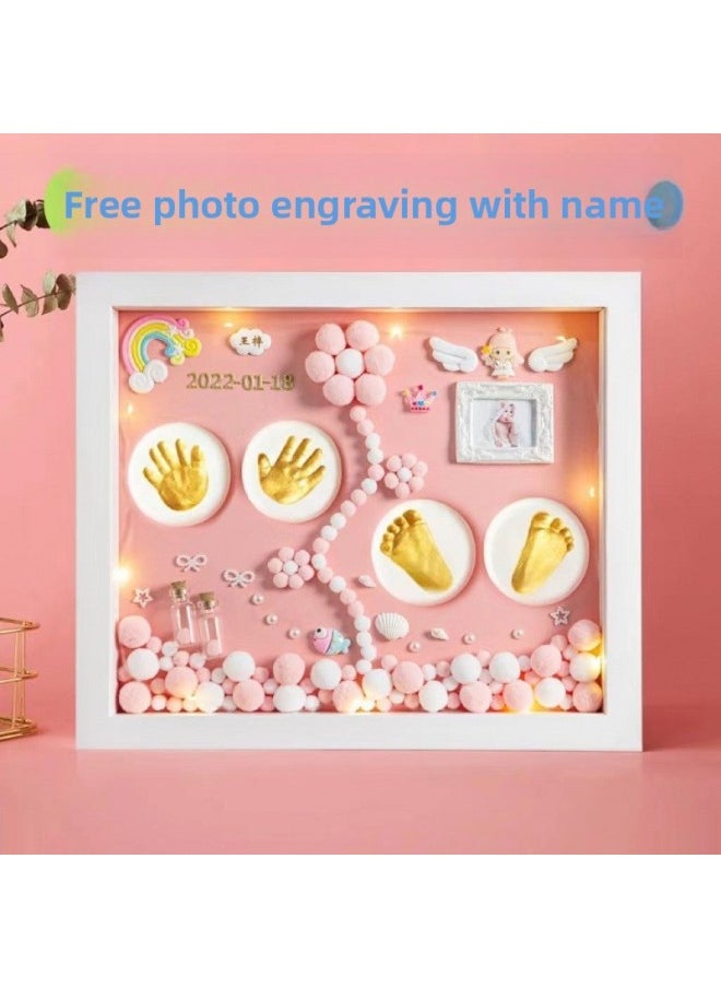 Generic - Baby Hand Foot Inkpad Fetal Hair Bottle Souvenir Photo Frame Full Moon Hand Foot Inkpad 100 Days Old Li Qin Xuan-Specification:Recommended Model 12inch Pink Model + Small Jewelry Warm Lamp C☆ - Image 1