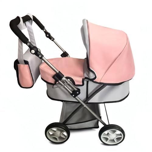 Zero Pam Pink Baby Doll Stroller for Toddler & Pram for Baby Dolls Up to 22 in 55 CM Foldable with Canopy, Basket, Lovely Shoulder Bag & Soft Adjustable Handle Gift for Girls Age 3+ - Image 4