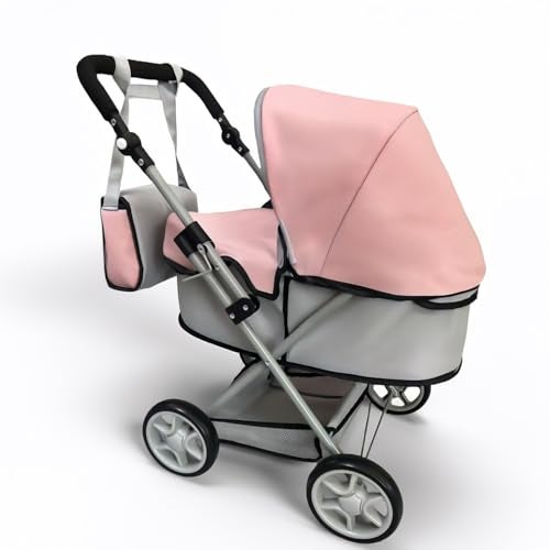 Zero Pam Pink Baby Doll Stroller for Toddler & Pram for Baby Dolls Up to 22 in 55 CM Foldable with Canopy, Basket, Lovely Shoulder Bag & Soft Adjustable Handle Gift for Girls Age 3+ - Image 3