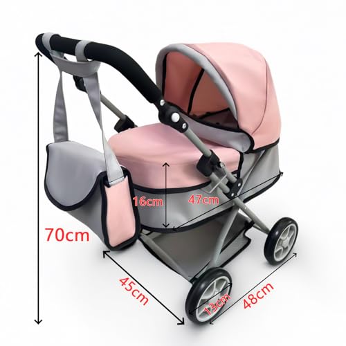 Zero Pam Pink Baby Doll Stroller for Toddler & Pram for Baby Dolls Up to 22 in 55 CM Foldable with Canopy, Basket, Lovely Shoulder Bag & Soft Adjustable Handle Gift for Girls Age 3+ - Image 5