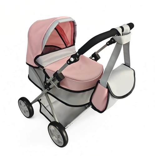 Zero Pam Pink Baby Doll Stroller for Toddler & Pram for Baby Dolls Up to 22 in 55 CM Foldable with Canopy, Basket, Lovely Shoulder Bag & Soft Adjustable Handle Gift for Girls Age 3+ - Image 2