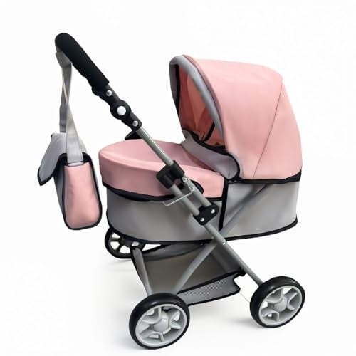 Zero Pam Pink Baby Doll Stroller for Toddler & Pram for Baby Dolls Up to 22 in 55 CM Foldable with Canopy, Basket, Lovely Shoulder Bag & Soft Adjustable Handle Gift for Girls Age 3+ - Image 1