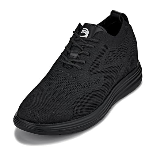 CALTO Men's Invisible Height Increasing Elevator Shoes - Black/Black Sole Ultra Light-Weight Lace-up Knitted Sporty Walker - 2.8 Inches Taller - X2631 - Size 12 D(M) US - Image 1