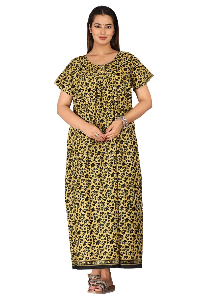 Monique Brand Cotton Nighty for Women — Floral Printed Stylish Night Gown, Comfortable Sleepwear Long Nightwear, Maxi- Free Size (Size - M to XXL-44) - Image 1