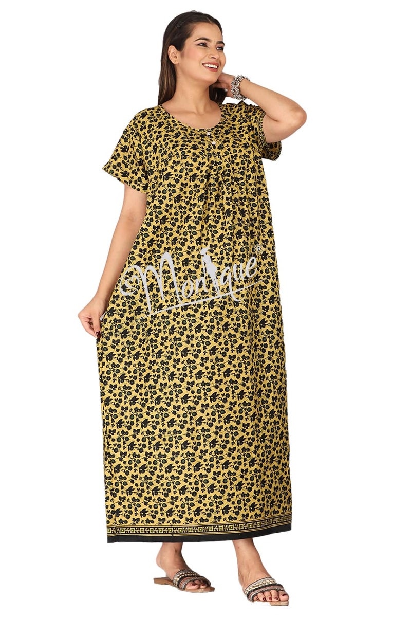 Monique Brand Cotton Nighty for Women — Floral Printed Stylish Night Gown, Comfortable Sleepwear Long Nightwear, Maxi- Free Size (Size - M to XXL-44) - Image 3