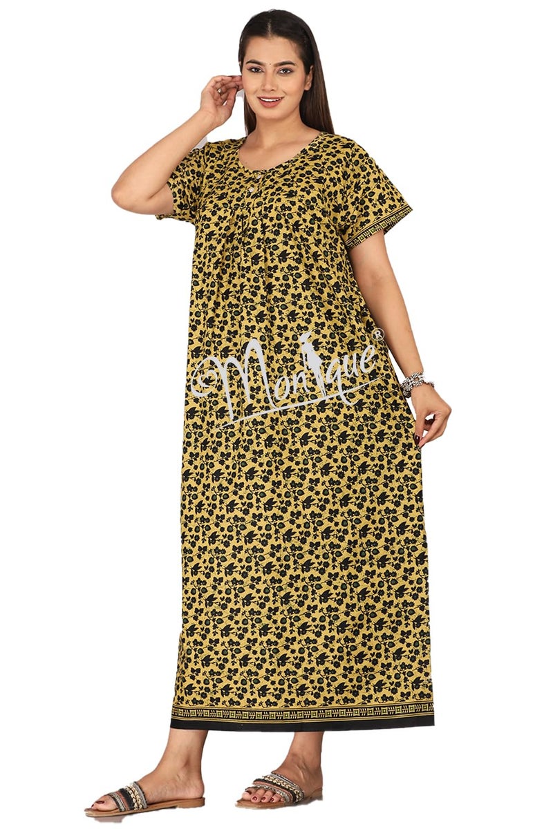 Monique Brand Cotton Nighty for Women — Floral Printed Stylish Night Gown, Comfortable Sleepwear Long Nightwear, Maxi- Free Size (Size - M to XXL-44) - Image 5
