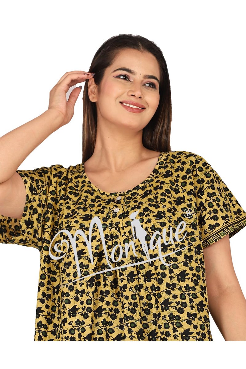 Monique Brand Cotton Nighty for Women — Floral Printed Stylish Night Gown, Comfortable Sleepwear Long Nightwear, Maxi- Free Size (Size - M to XXL-44) - Image 2