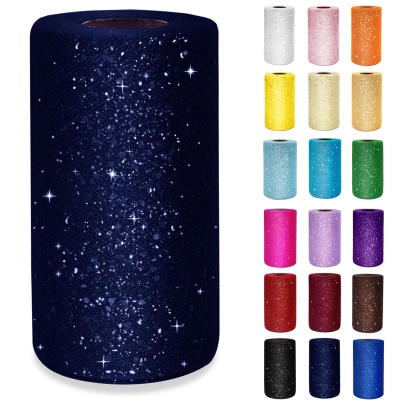 Navy Blue Glitter Tulle Rolls 6 Inch by 50 Yards Sequin Tulle Fabric Ribbon for DIY Tutu Skirt Sewing Bow Wedding Decorations Craft Supplies