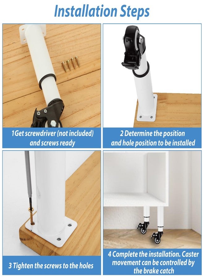 LOPYXBR Set of 4 Metal Adjustable Furniture Legs with Wheels 7-12 Inch White Adjustable Table Legs with Casters Heavy Duty Bed Support with Brake Table Legs with Wheels for Cabinet Sofa Bed, 440LBS - Image 4