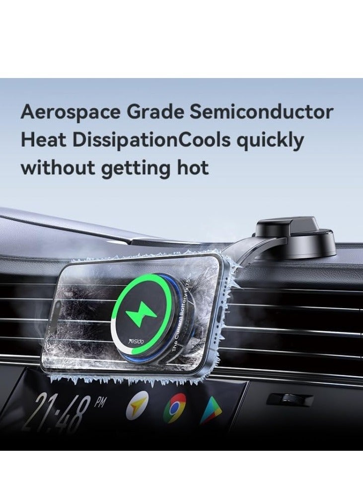 Magnetic Wireless Charging Car Holder with Semiconductor Cooling and Dual Ambient Lighting - Image 3