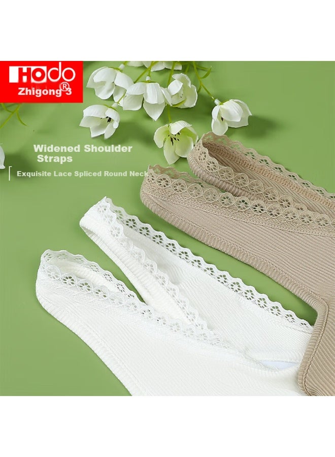 Hongdou Women's Summer Vest With Chest Pad Modal Lightweight Smooth Lace Versatile Base Shirt Elegant White 175 - Image 3