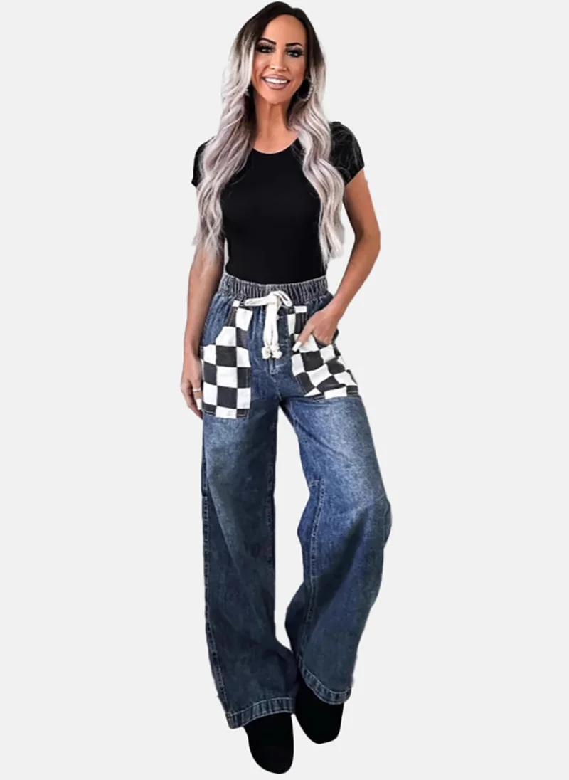 يونيكي Blue Straight Fit Clean Look High-Rise Jeans
