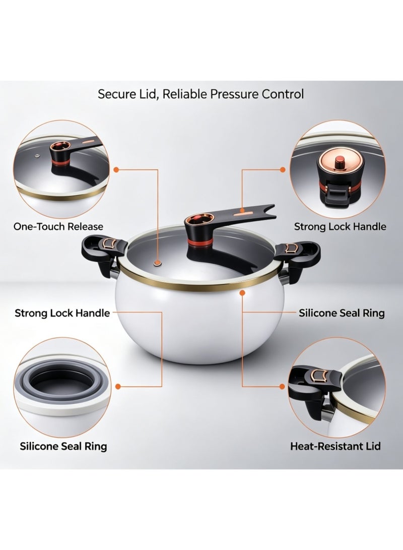 White Multi-Functional Micro Pressure Cooking Pot with Lockable Lid, Non-Stick Low Pressure Stew Pot, Double Side Handles Cooking Pot for Soup Braising Simmering - Image 2