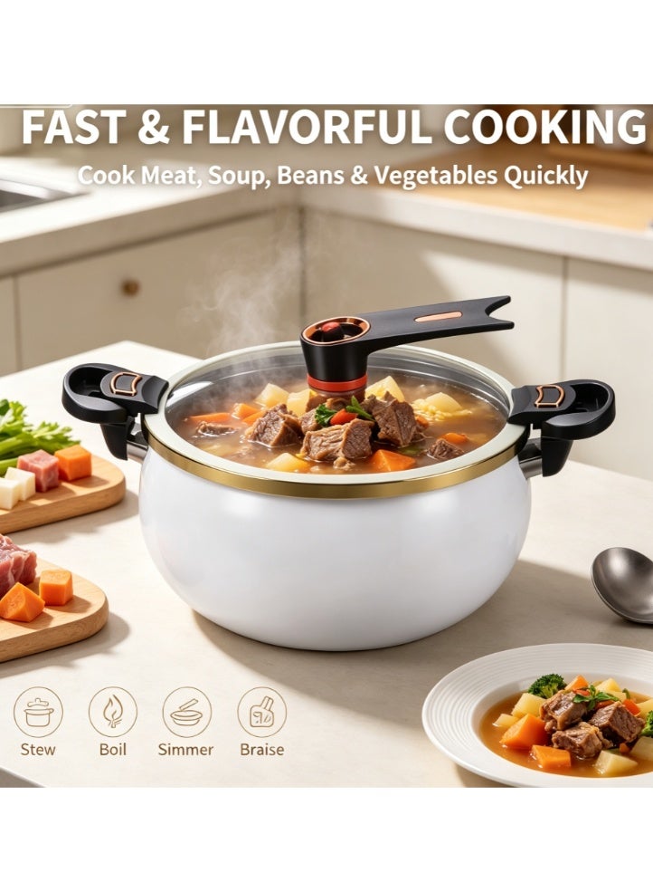 White Multi-Functional Micro Pressure Cooking Pot with Lockable Lid, Non-Stick Low Pressure Stew Pot, Double Side Handles Cooking Pot for Soup Braising Simmering - Image 3
